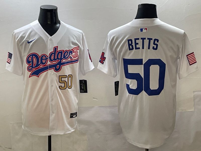 Men Los Angeles Dodgers #50 Betts White Second generation Joint Name Nike 2025 MLB Jersey style 2